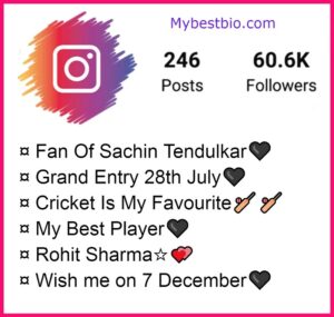 Cricket Lover bio for Instagram